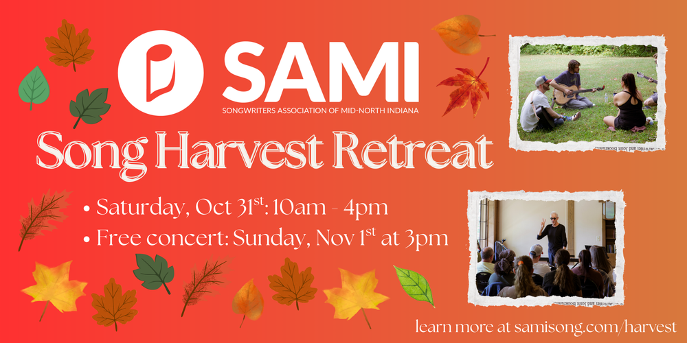 Song Harvest Retreat Poster with photos of instructors Joe Peters and Sam Bennett