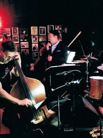Frank Lamphere singing with the Chicago Jazz Orchestra at Andy's Jazz Club in Chicago. Dennis Carroll on bass
