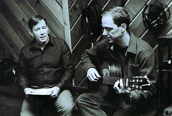 Frank Lamphere and guitarist Andy Brown running through a song at Crystall Recorders in Lombard IL
