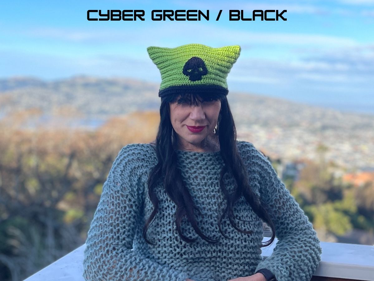 Skull CatHat - Cyber green with black skull - includes shipping to Australia