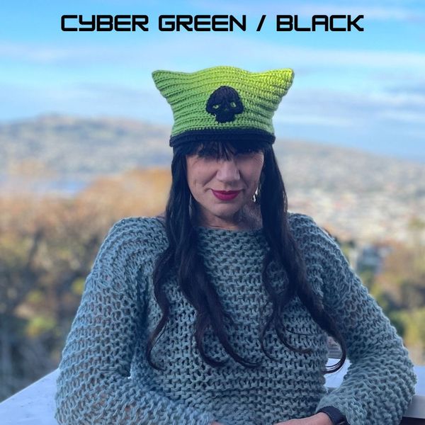 Skull CatHat - Cyber green with black skull - includes shipping to Australia