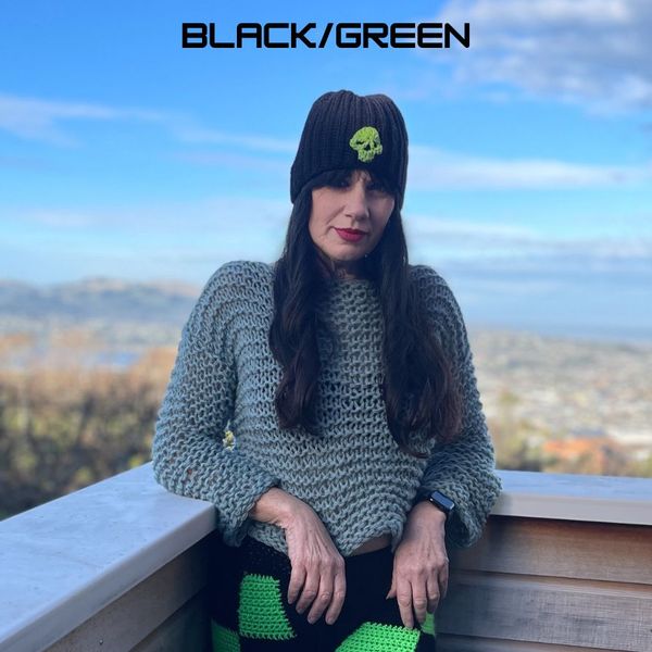 Skull Beanie - Black with green skull    - includes shipping to Australia