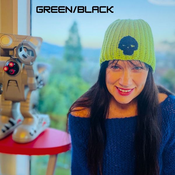 Skull beanie - Green with black skull    - includes shipping to Australia