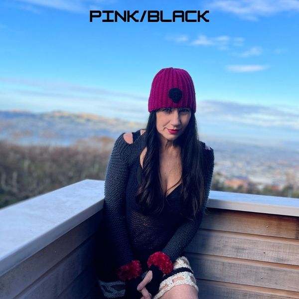 Skull Beanie - Pink with black skull - includes shipping to Australia