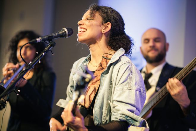 Jasmine performing at a corporate event