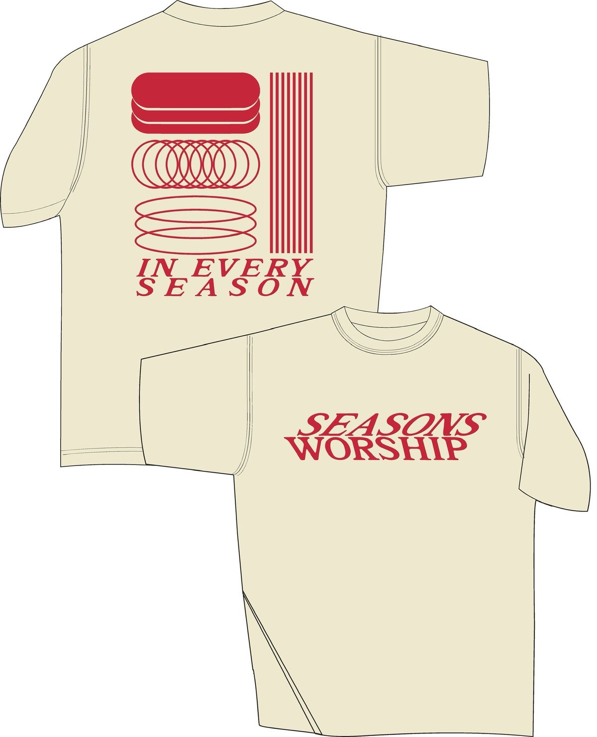 In every season cream/red shirt