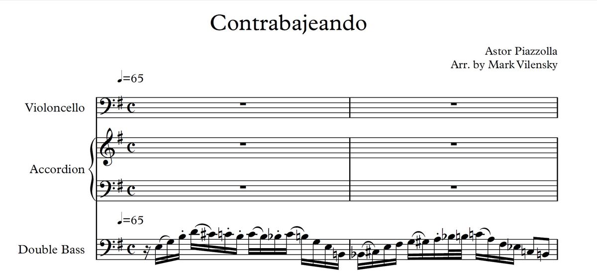 Astor Piazzolla - Contrabajeando (arrangement for accordion, cello and double bass)