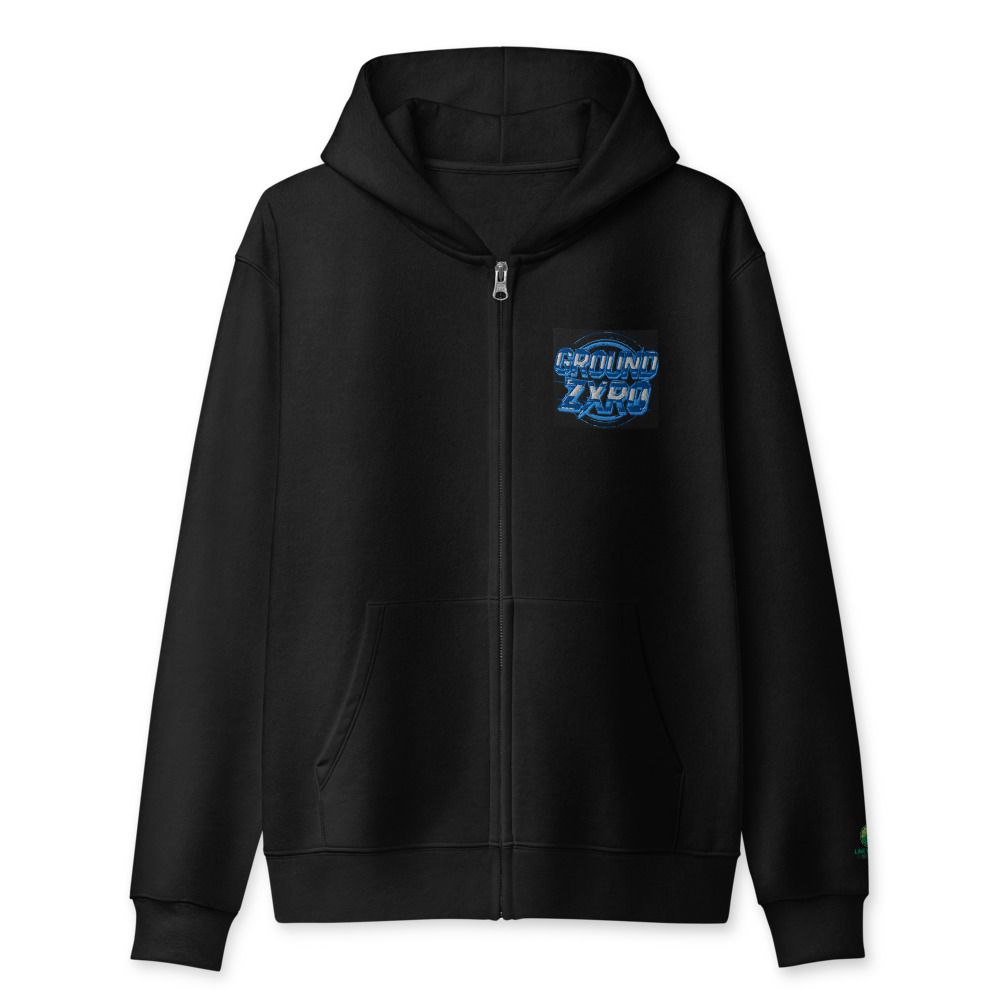Unisex Ground Zxro Blue & White Logo Full Zip Hoodie
