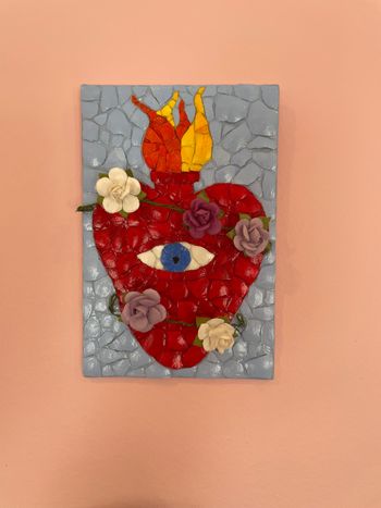 eggshell mosaic with paper flowers
