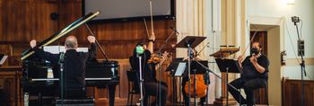 James McGowan Ensemble (octet) at DOMS concert, Southminster United Church, Ottawa (June 1, 2022); photo by Curtis Perry
