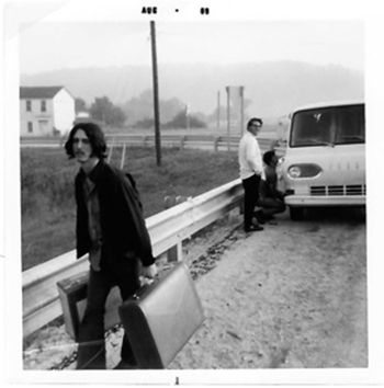 On the road.
