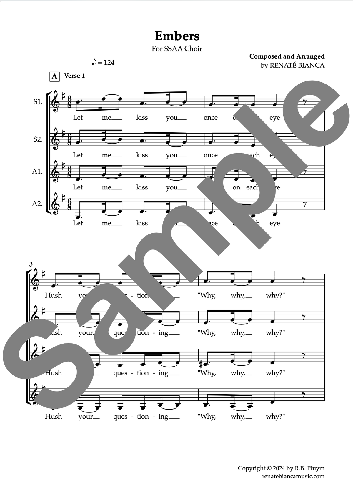 Embers - SSAA Score - by Renaté Bianca