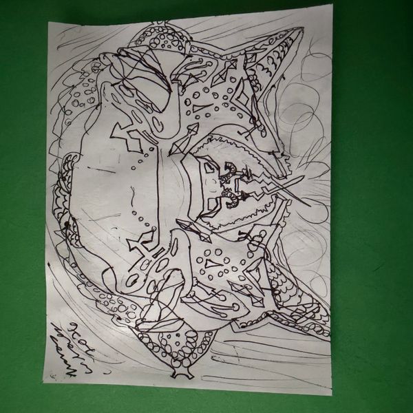 Mini Hand Drawn Art - Two Space Turtles 
