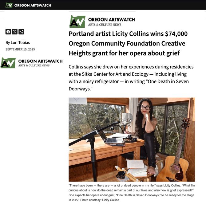 Composer Licity Collins, sitting with her guitar, computer, microphone, wins $74,000 grant for her opera