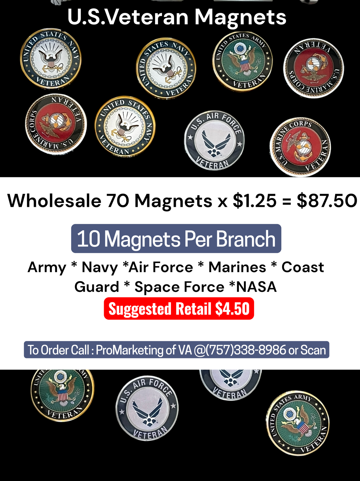 70 Pcs Military Magnets  2.5 round 