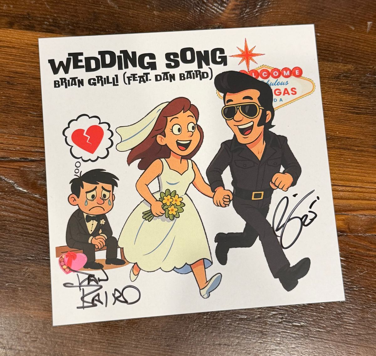 Signed Wedding Song Single Cover By Dan Baird and Brian Grilli