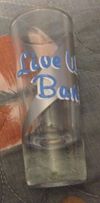 Live Wire tall Shooter Shot Glass Blue/White logo