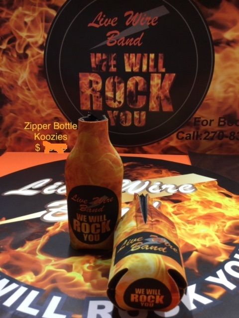 Live Wire Band Logo Flamed Zipper Bottle Koozies