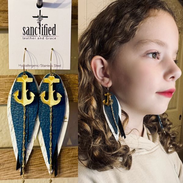 Leather Feather Anchor Earrings