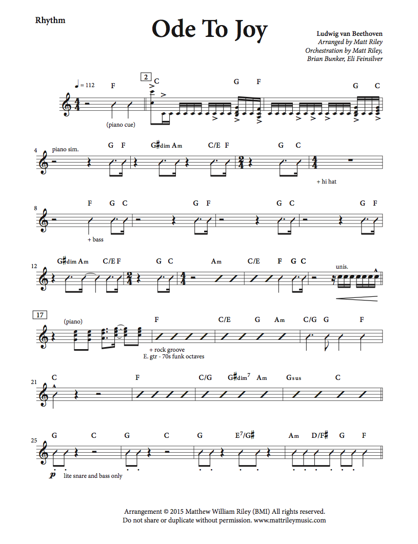 Ode To Joy - Rhythm Section Chart