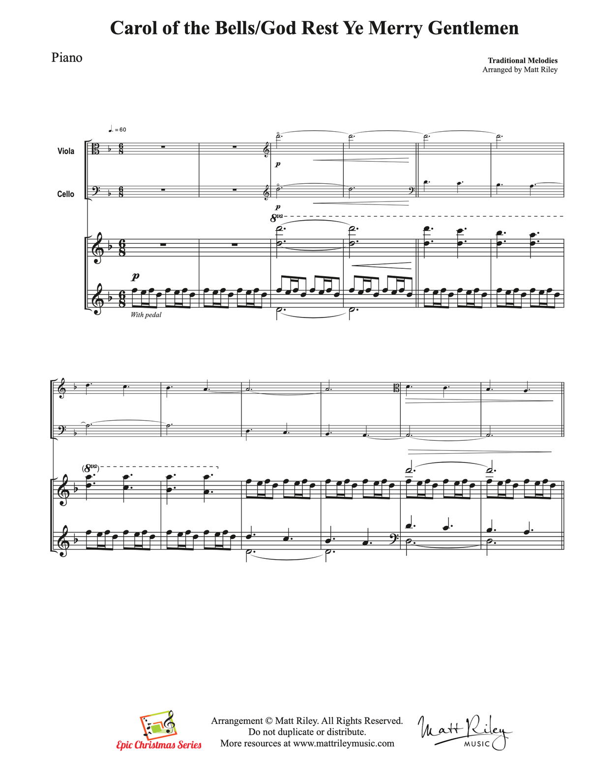 Carol of the Bells / God Rest Ye Merry Gentlemen - Viola/Cello/Piano