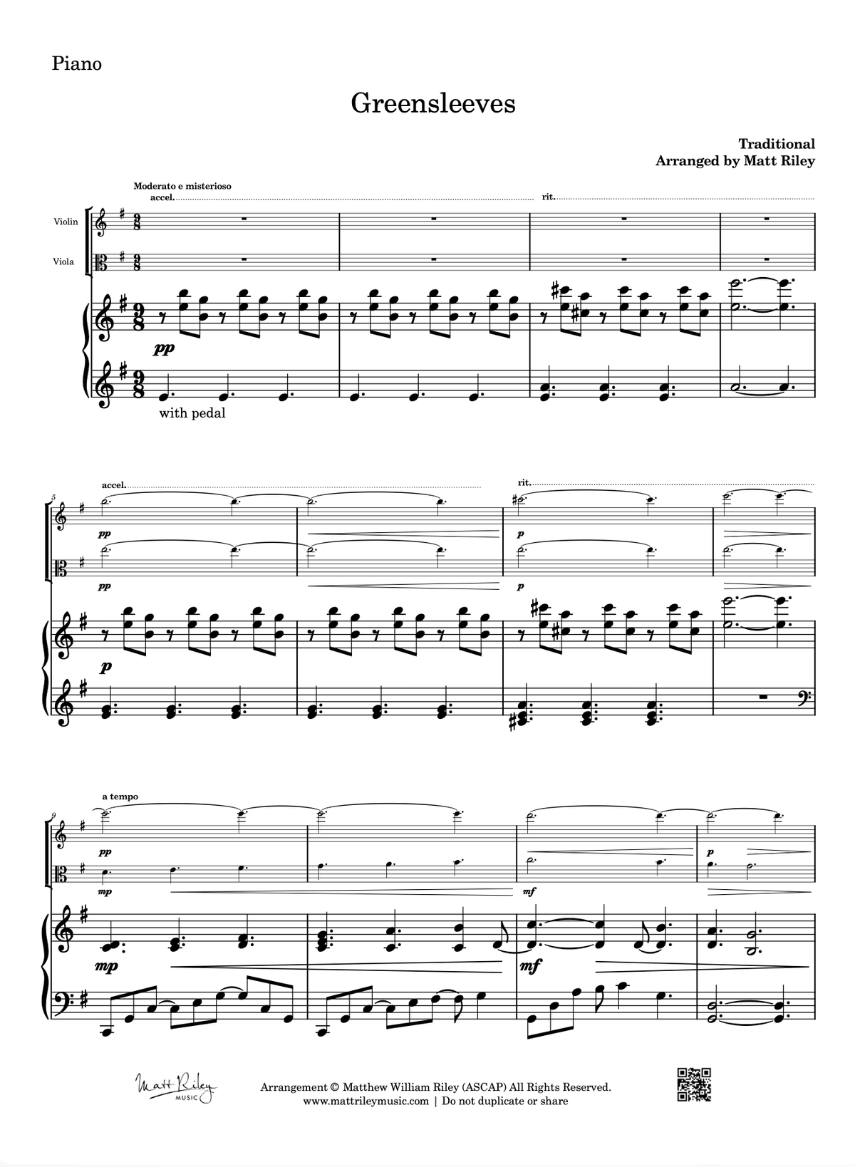 Greensleeves - Violin, Viola, Piano