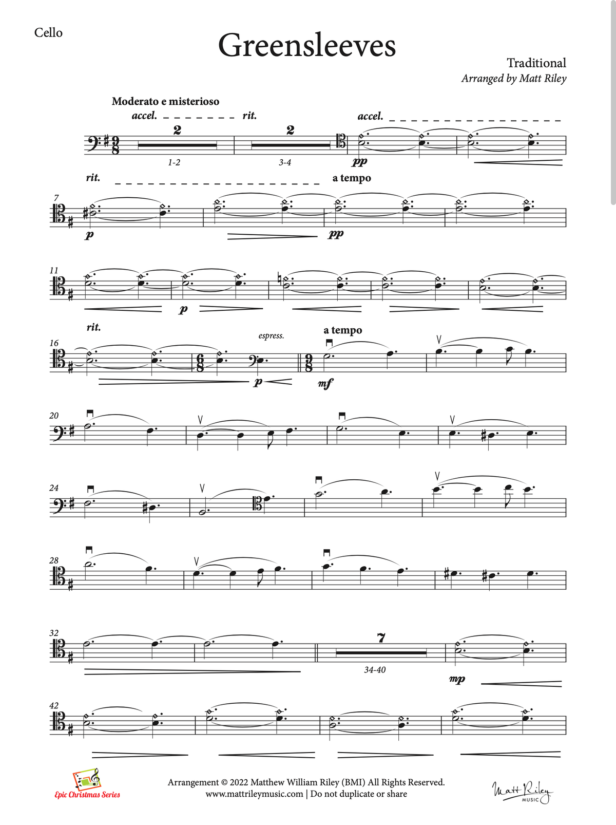 Greensleeves - Cello/Piano Duet (PDFs)