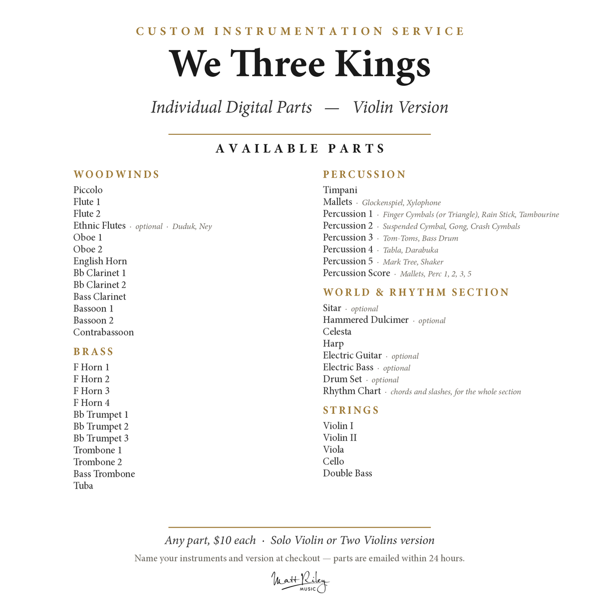 We Three Kings (Violin/Orchestra) - Individual Part