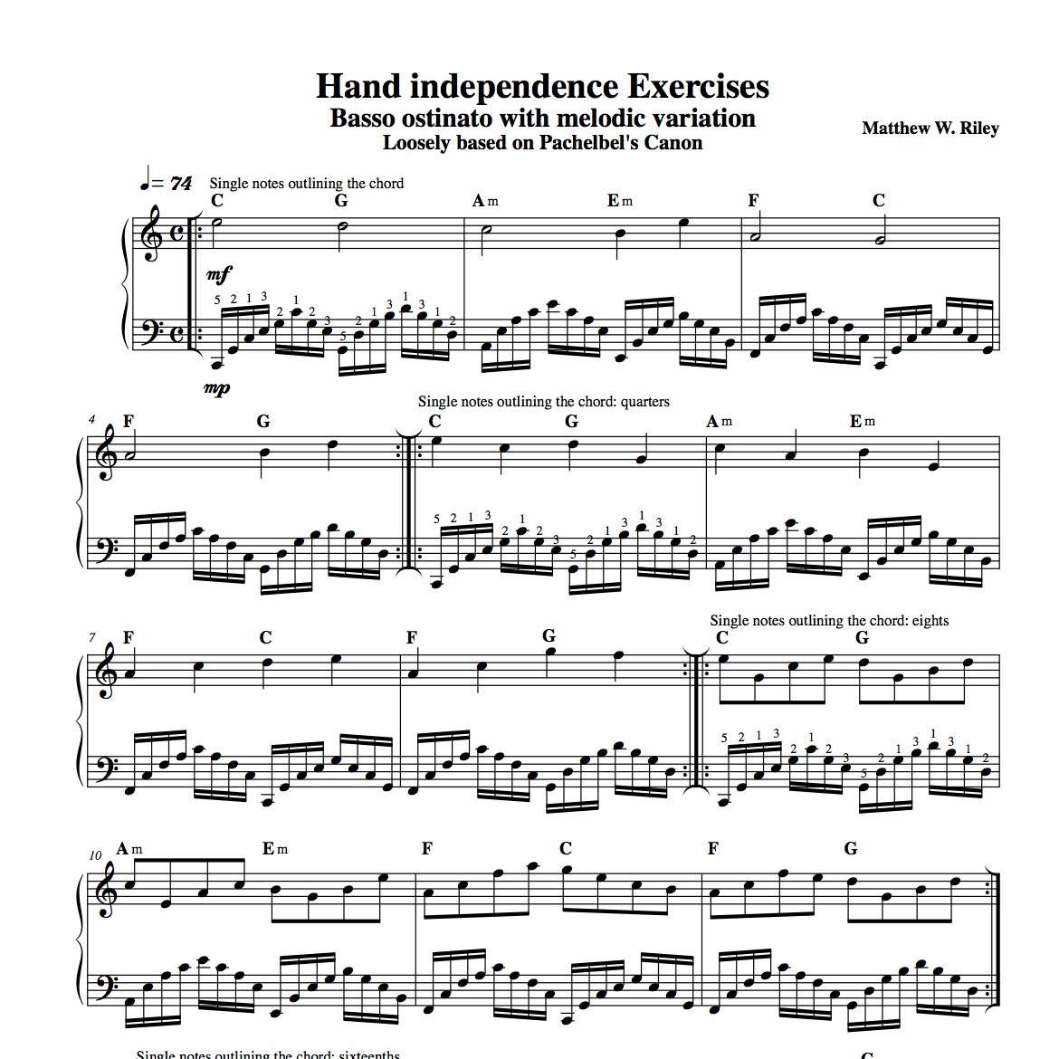 Pachelbel's Canon - Piano Hand Independence Excercises - Sheet Music (PDF)