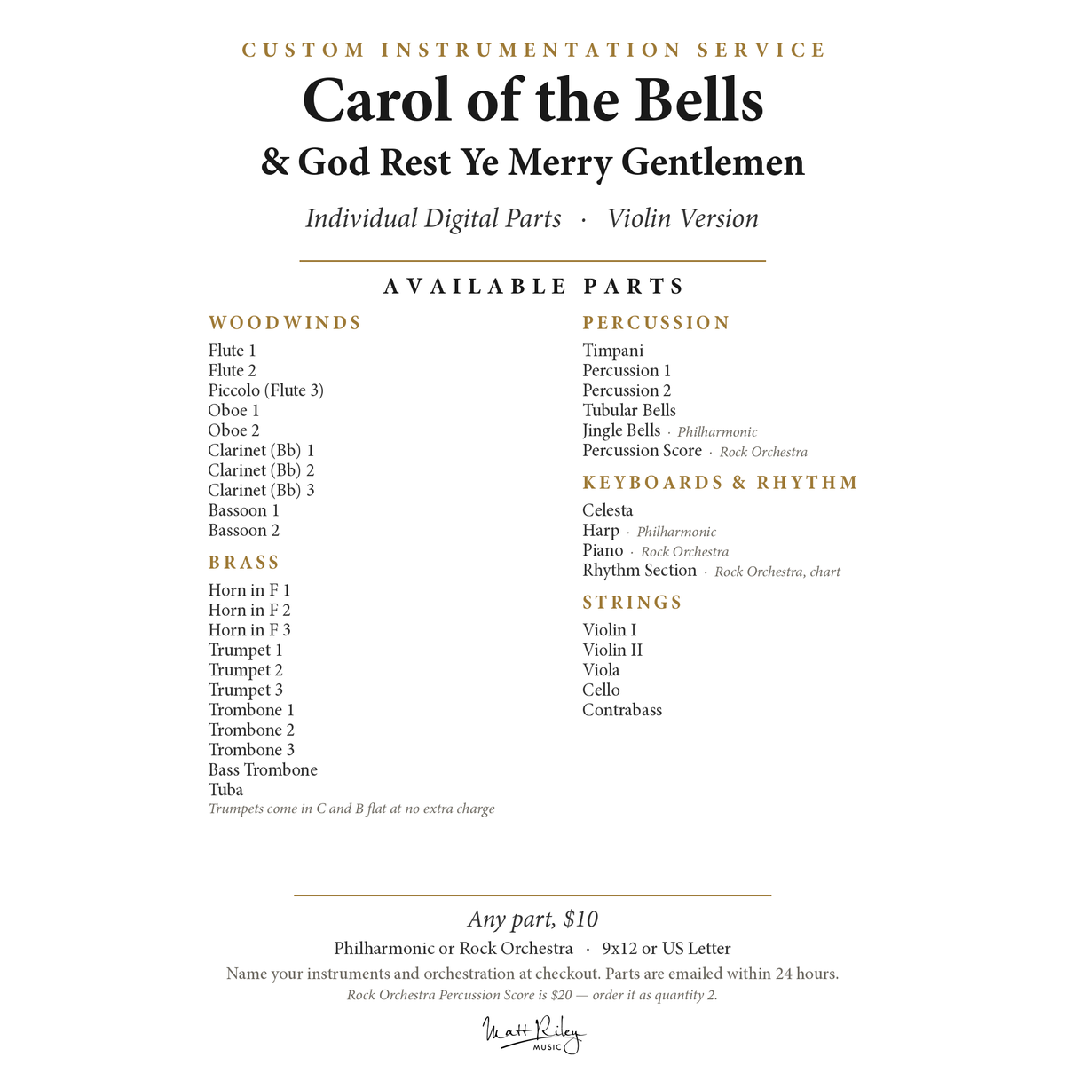 Single Digital Part: Carol of the Bells Medley (Violin Version)
