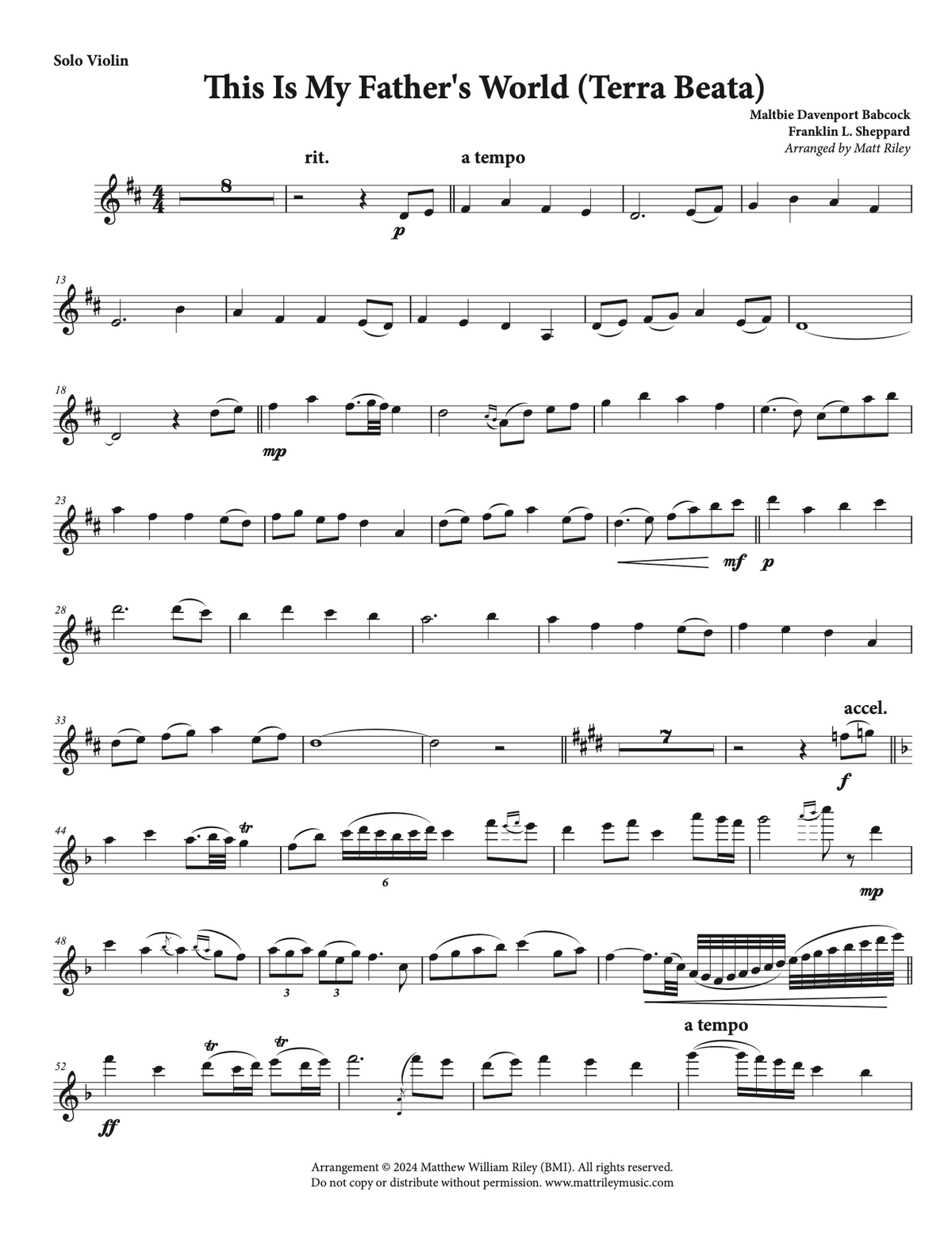 This Is My Father's World (Terra Beata) - Violin Sheet Music