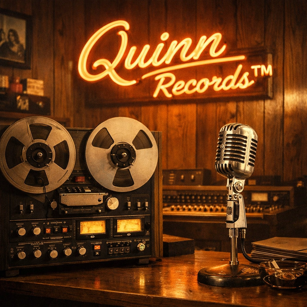Quinn Records TM photographs of tape and reel recorder and microphone 
