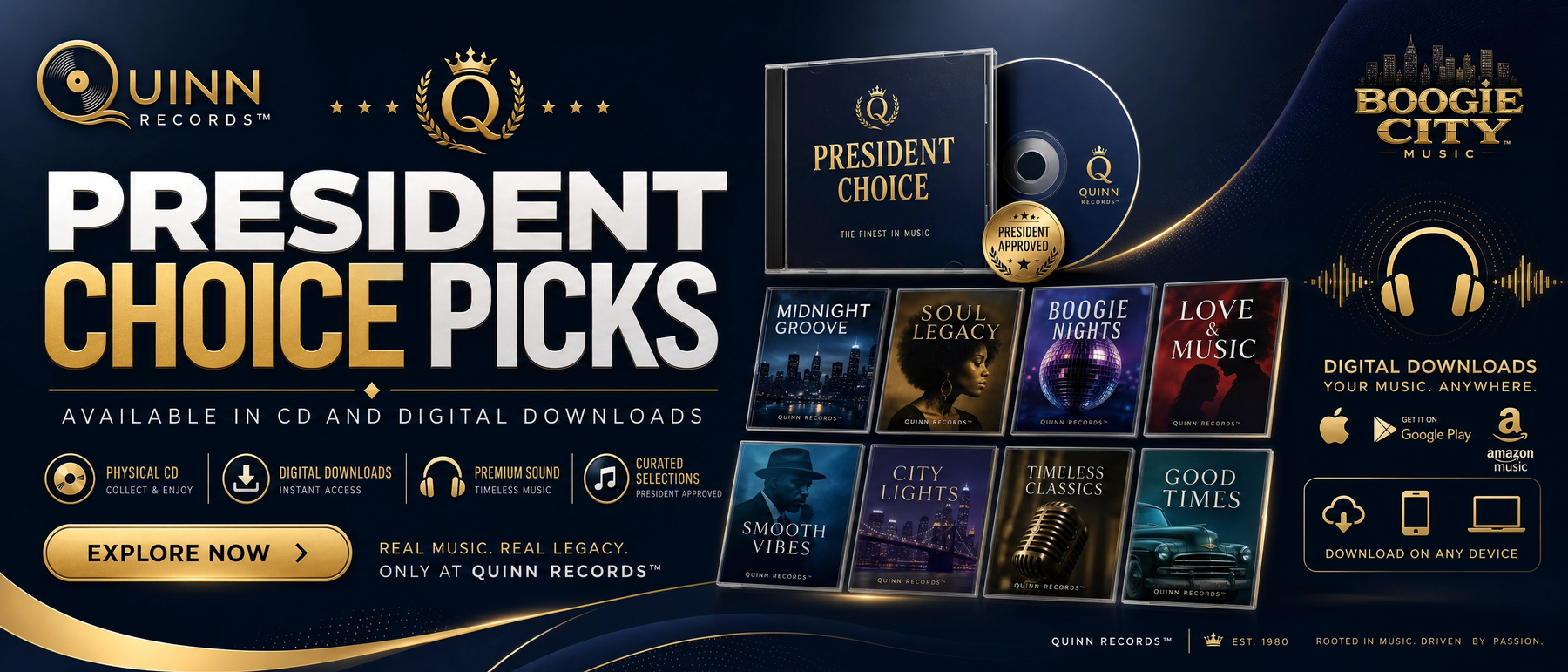 Quinn Records TM President Choice Picks: curated soul, blues and Boogie City albums on CD and digital download