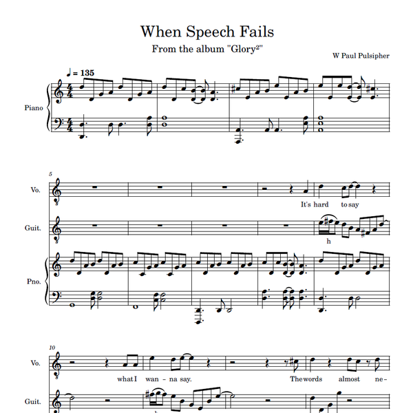 When Speech Fails - piano/vocal, w/ opt. guitar