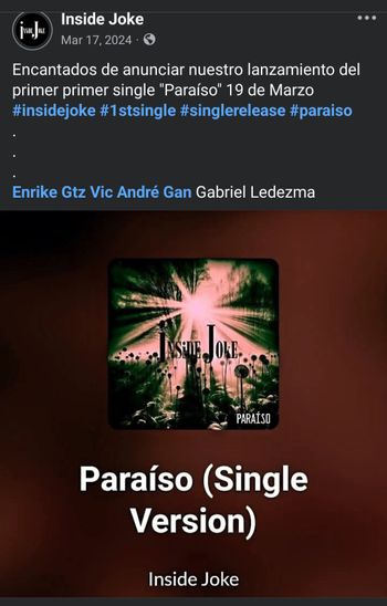 Anuncio del primer sencillo de la banda Paraíso
