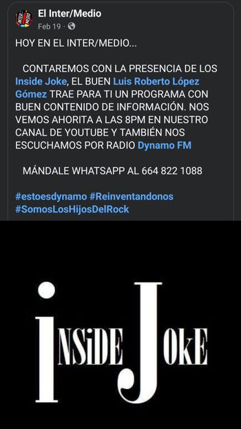 Anuncio de entrevista en Dynamo FM
