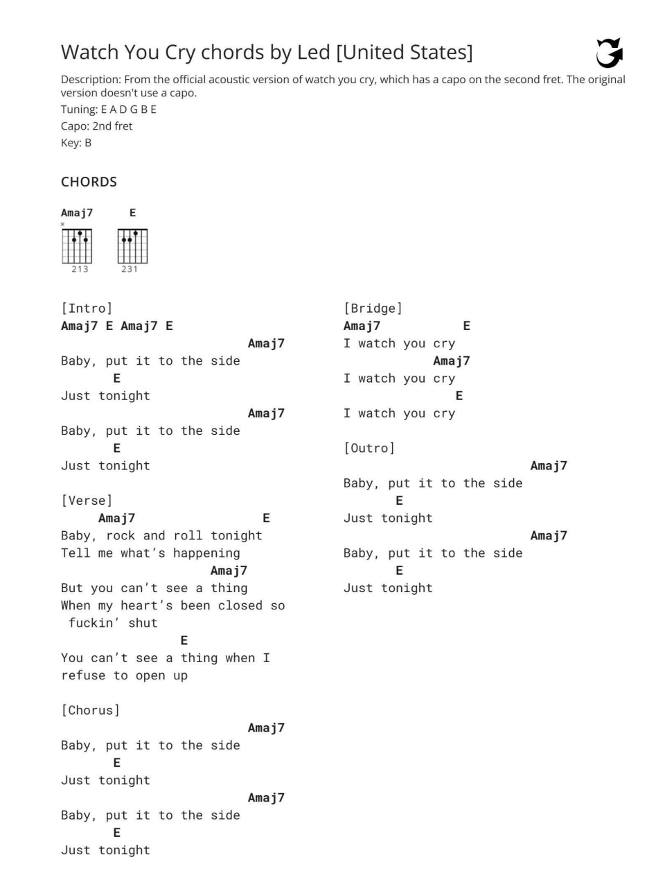 watch you cry - Led & Izzy Izix Guitar Tabs Chords