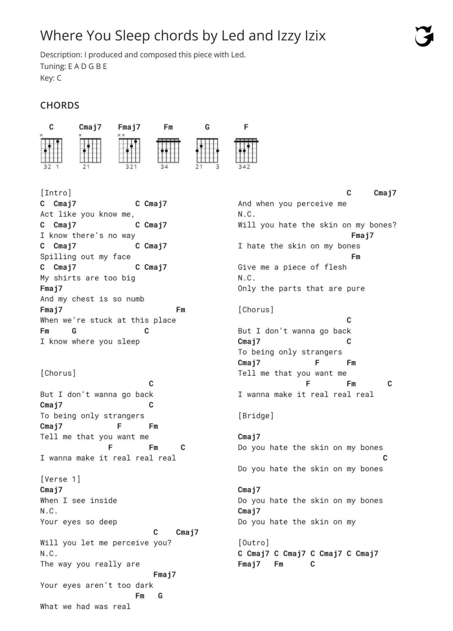 Where You Sleep - Led & Izzy Izix Guitar Tabs Chords