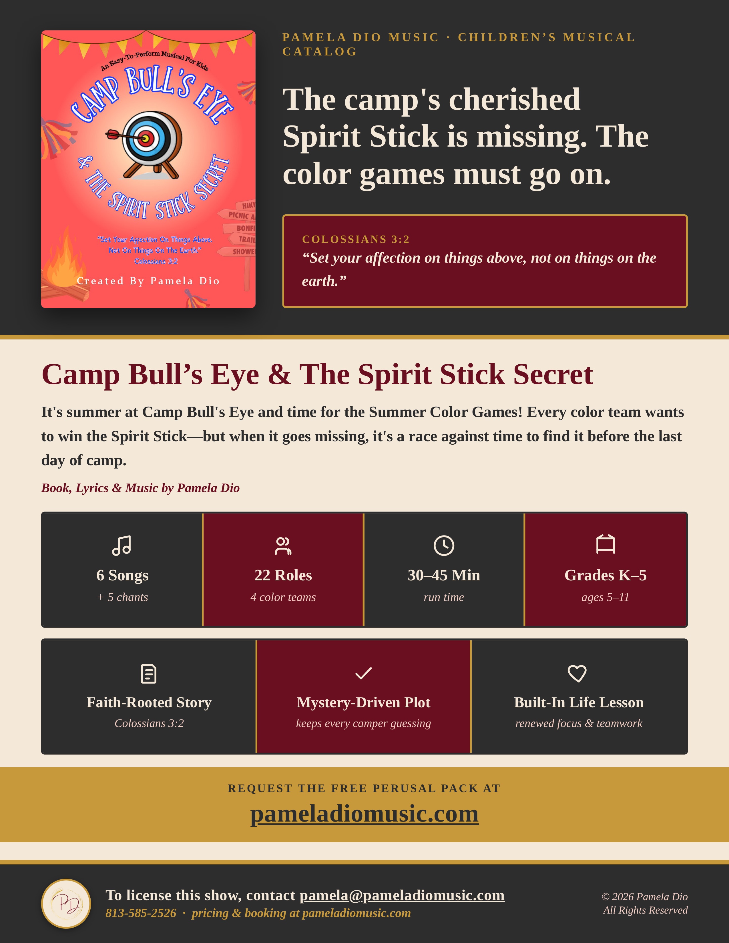 Pamela Dio Camp Bull’s Eye & The Spirit Stick Secret one-sheet