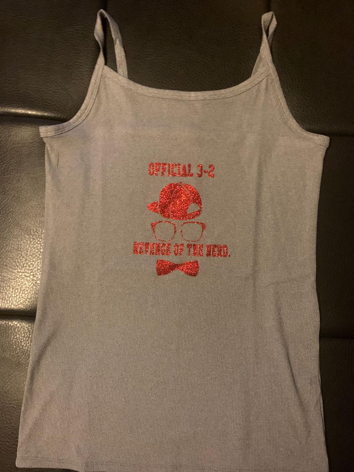 Ladies Tank Top Shirt Gray/Red Glitter Letters