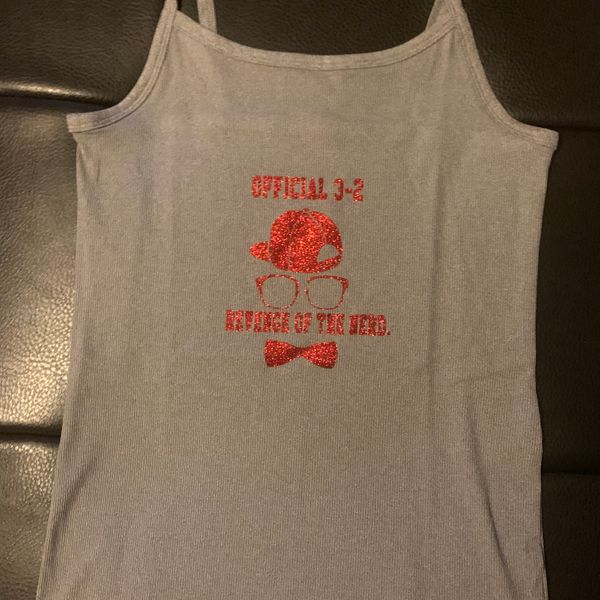 Ladies Tank Top Shirt Gray/Red Glitter Letters