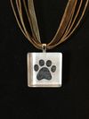 Glass Tile One Paw Print Necklace