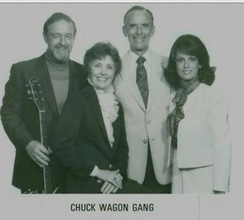 Shirley, right, singing with her dad, Roy, center, with the CWG
