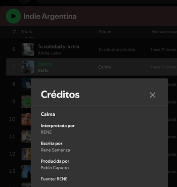 RENÉ – “Calma”
Producción incluida en la playlist Indie Argentina.
