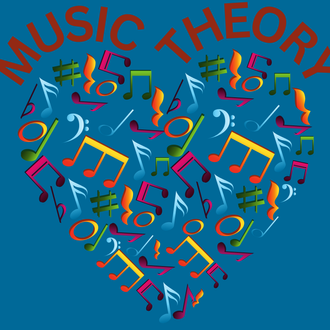a heart made out of music notes with music theory text