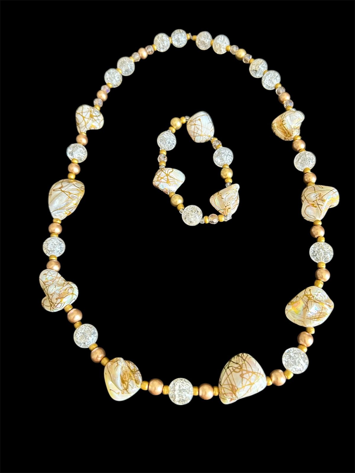 Gold Vein & Bone Glass beaded Necklace