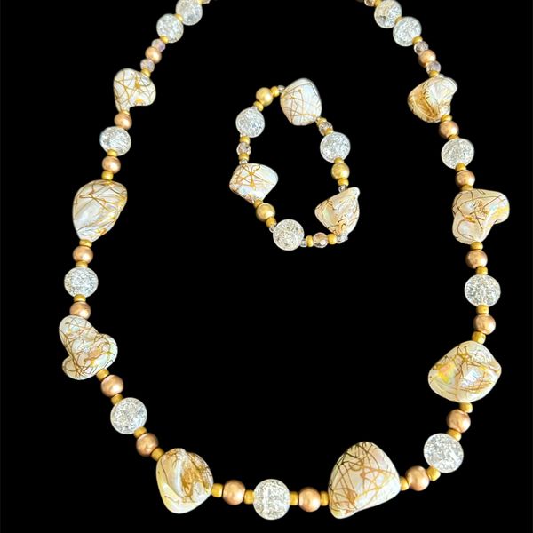Gold Vein & Bone Glass beaded Necklace