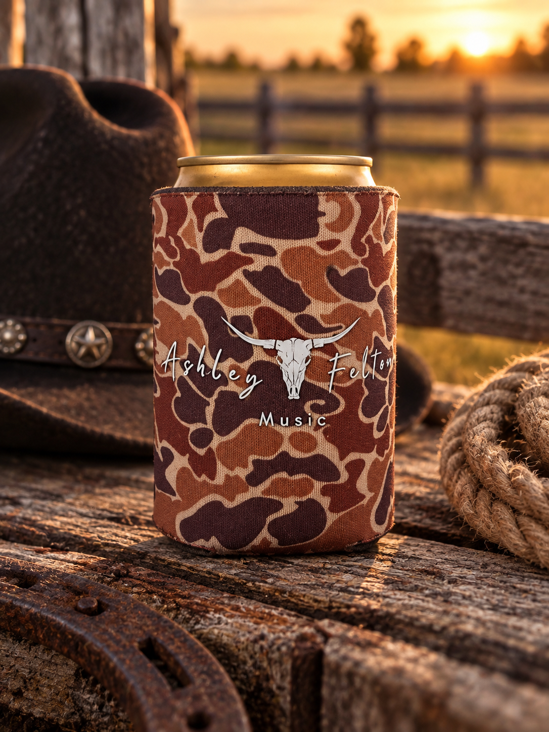 Ashley Felton Camo w/ white Koozie