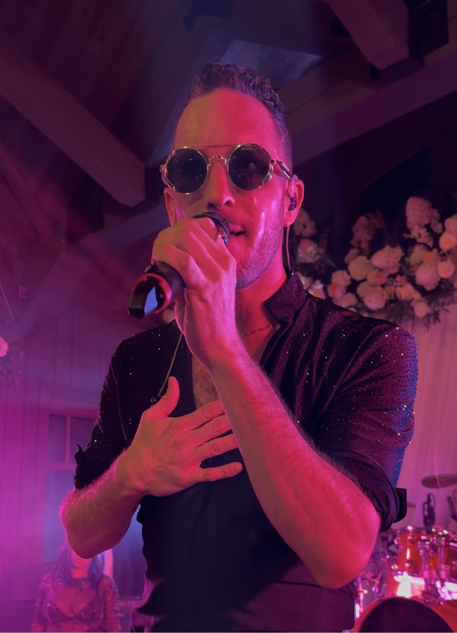 ⁠Perfect 10 Band lead vocalist Wade performing live at Old Edwards Inn wedding reception in Highlands NC⁠