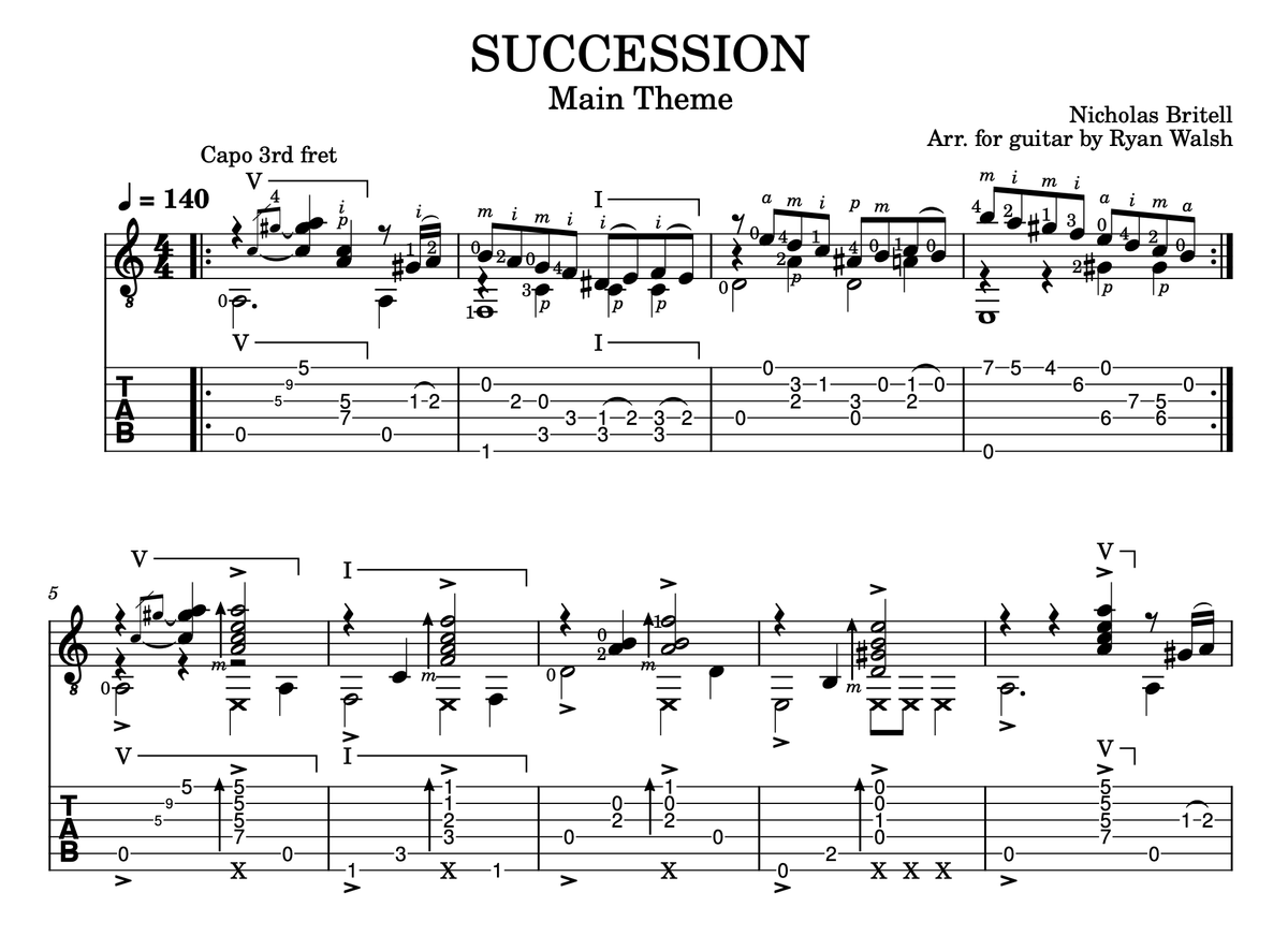 Succession Theme Song for Solo Guitar